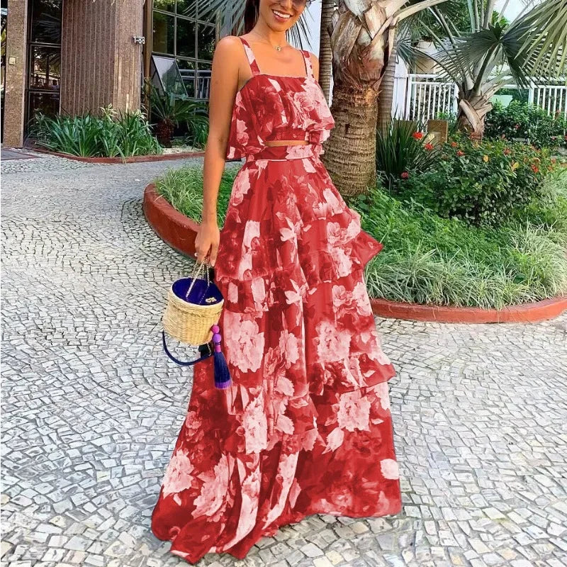 Zweiteiliges Blumenset mit Crop-Top und Rock – Nayla