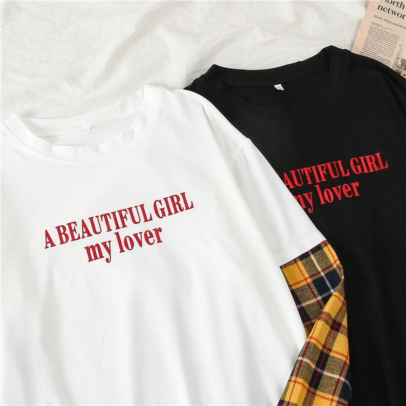 Langärmliges Damen-Shirt mit karierten Ärmeln