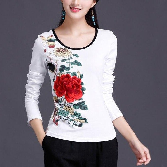 Langärmliges Blumen-Shirt für Damen