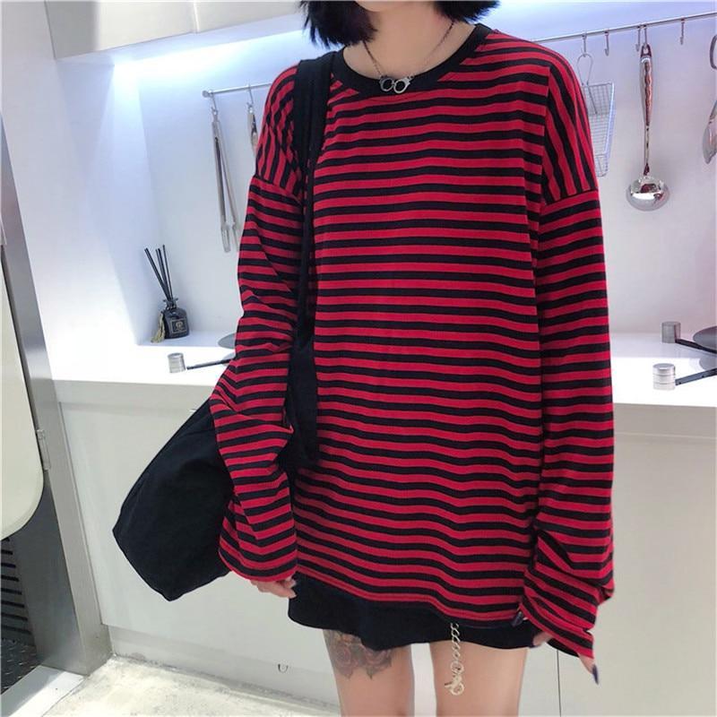 Langarm-T-Shirt für Damen, rot-schwarz
