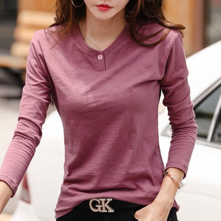 Damen Langarmshirt mit süßem Deko-Knopf