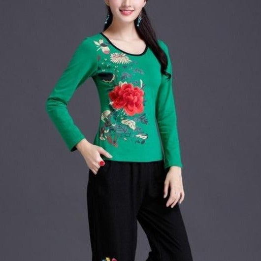 Langärmliges Blumen-Shirt für Damen
