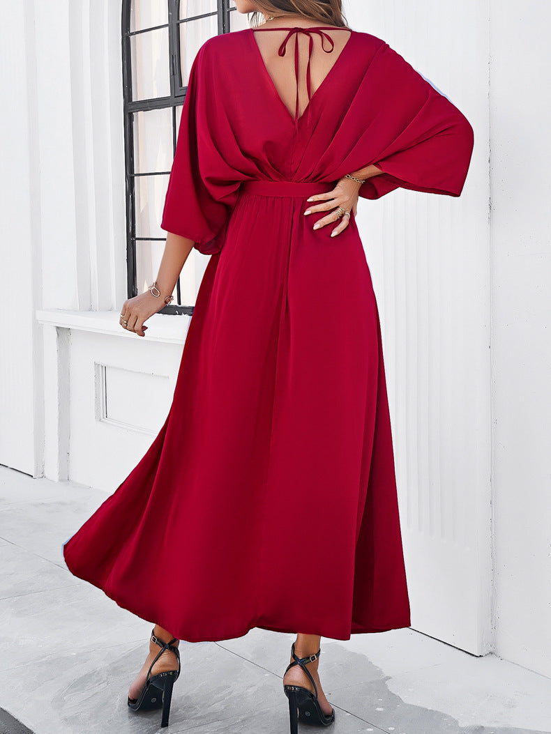 Lillymoda | Jaelyn - Elegantes V-Ausschnitt-Kleid mit Gürtel