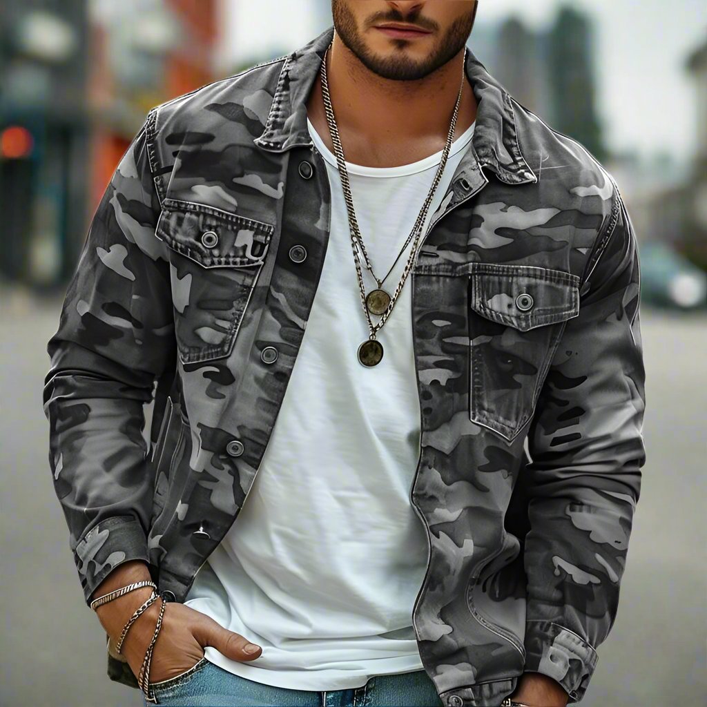 Moderne, robuste, stylische Camo-Jacke für Herren
