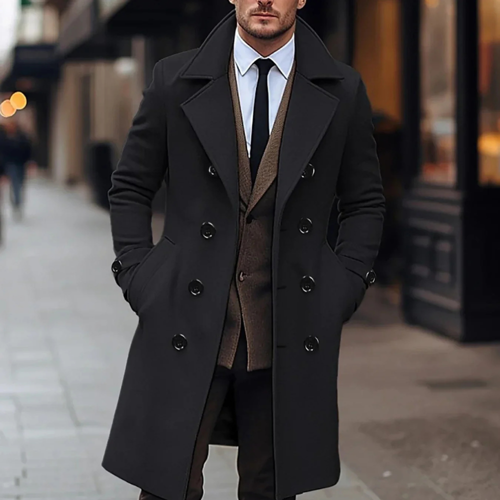 Paulo | Herren Schwarz Trenchcoat | Warme Jacke