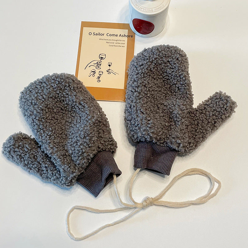 Handschuhe aus kuscheligem Plüsch, winddicht und im niedlichen Cartoon-Design
