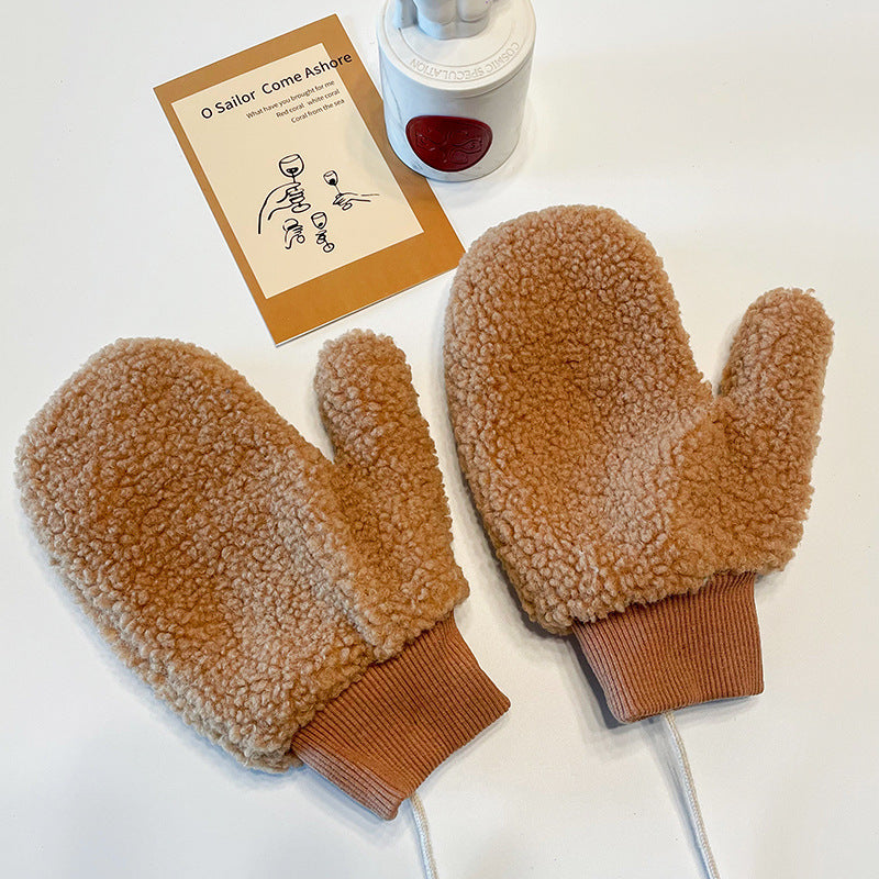 Handschuhe aus kuscheligem Plüsch, winddicht und im niedlichen Cartoon-Design