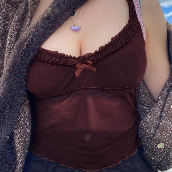 Damen-Tanktop, halb transparent mit Schleife