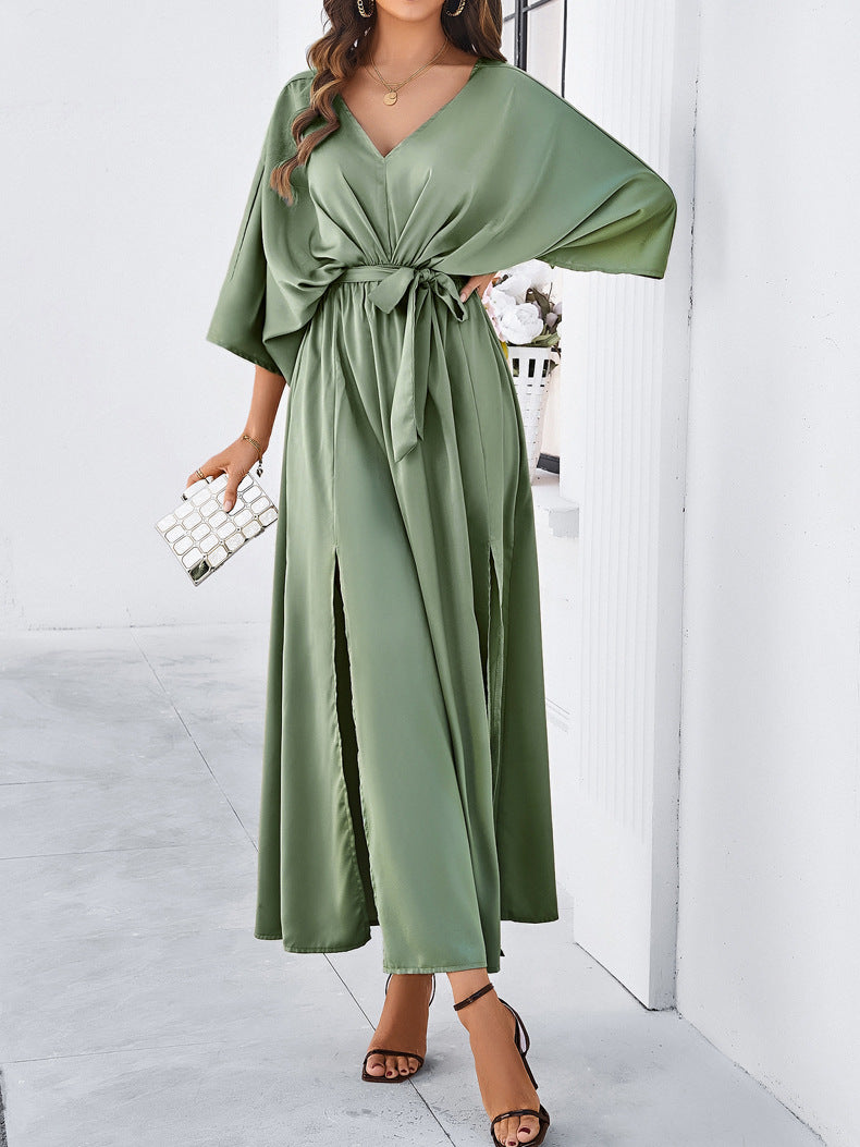 Lillymoda | Jaelyn - Elegantes V-Ausschnitt-Kleid mit Gürtel