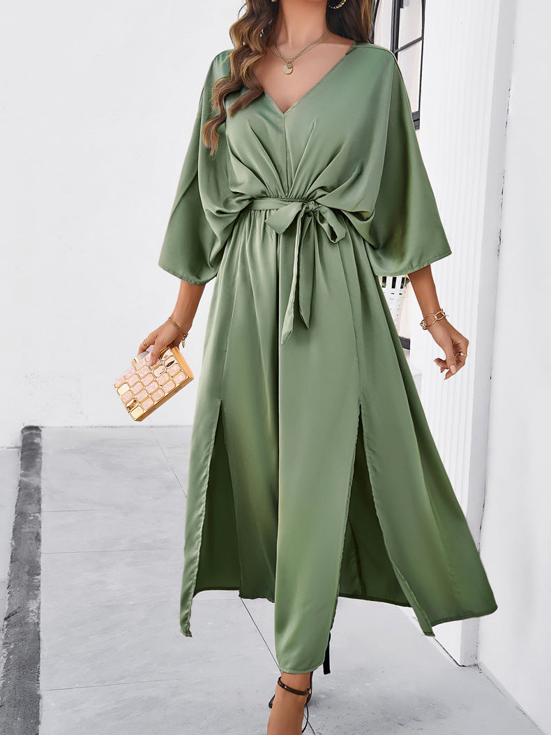 Lillymoda | Jaelyn - Elegantes V-Ausschnitt-Kleid mit Gürtel