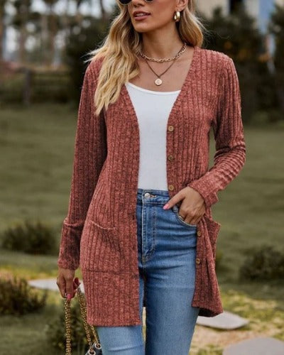 Lillymoda | Adeline - Lange Strickjacke mit Knöpfen