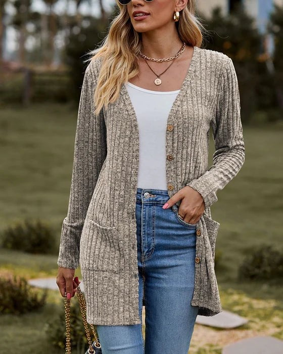 Lillymoda | Adeline - Lange Strickjacke mit Knöpfen