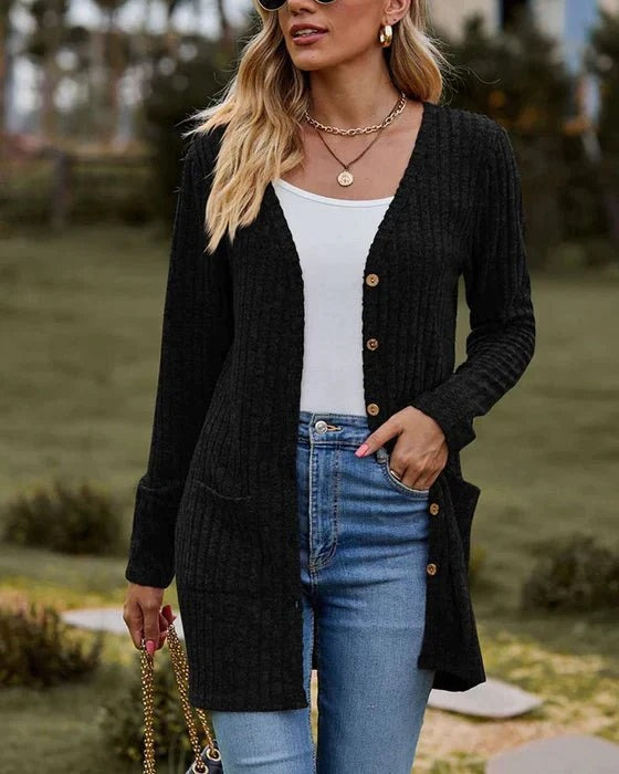 Lillymoda | Adeline - Lange Strickjacke mit Knöpfen