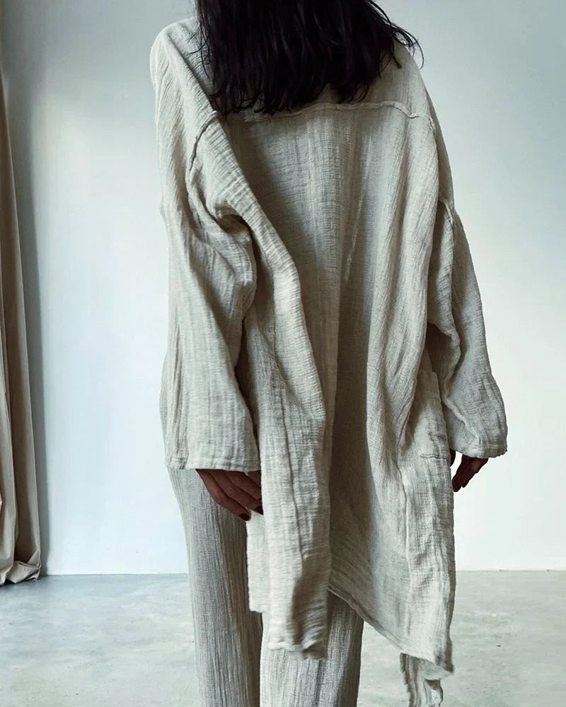 Lillymoda | Bethany - lässiges Sommer-Set aus weichem Leinen [Strickjacke + Hose]