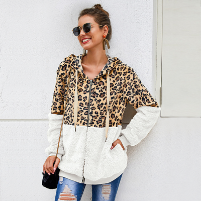 Lillymoda | Eleanor - Leopard Sherpa Strickjacke mit Kapuze