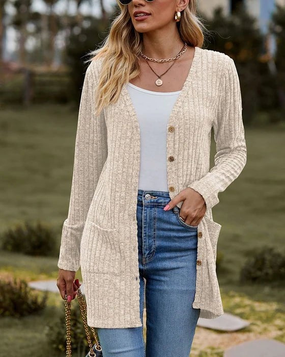 Lillymoda | Adeline - Lange Strickjacke mit Knöpfen