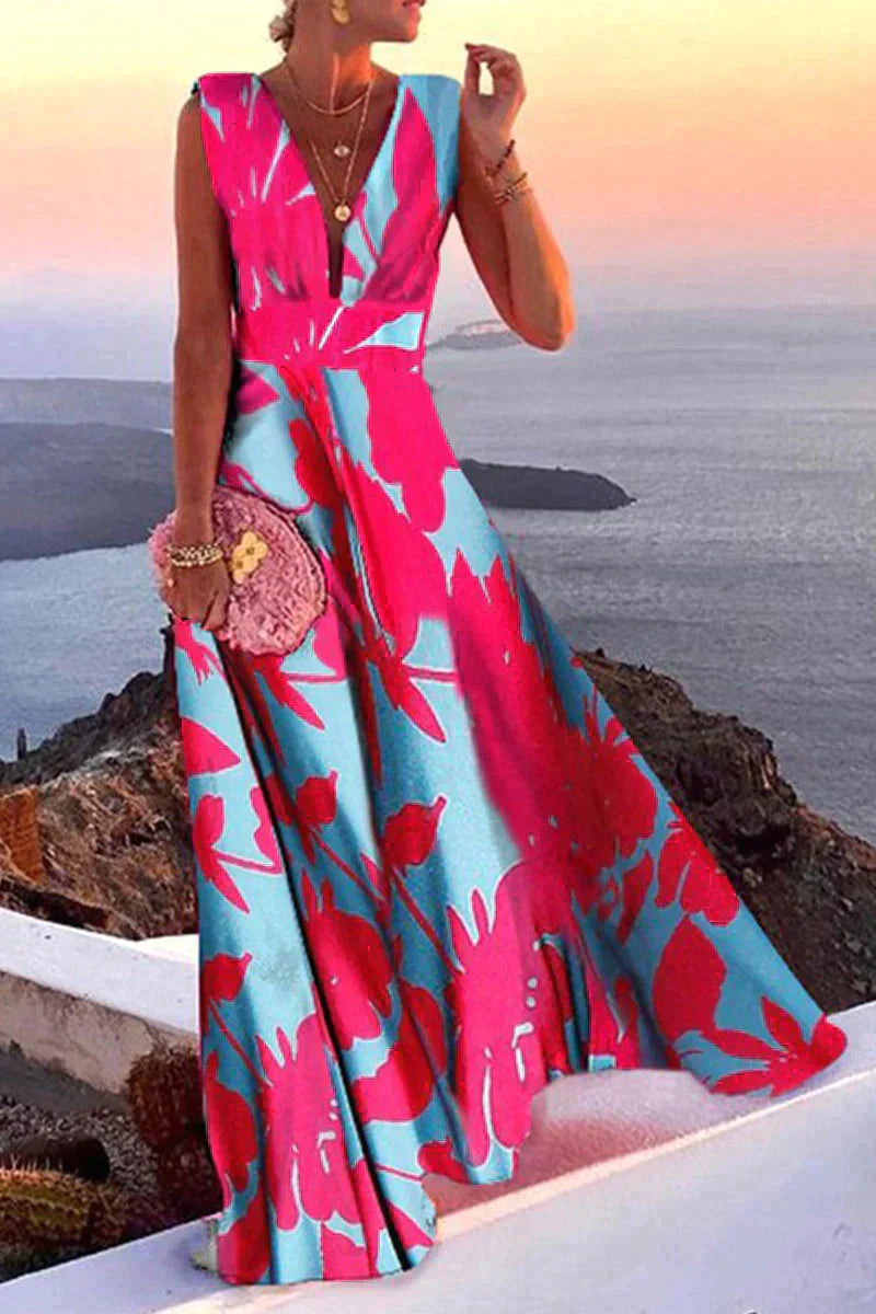 Lillymoda | Anna - Elegantes Langes Kleid mit Tiefem V-Ausschnitt