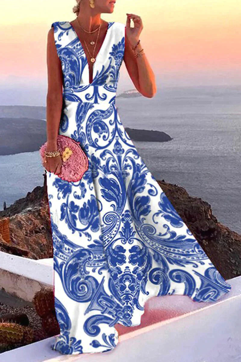 Lillymoda | Anna - Elegantes Langes Kleid mit Tiefem V-Ausschnitt