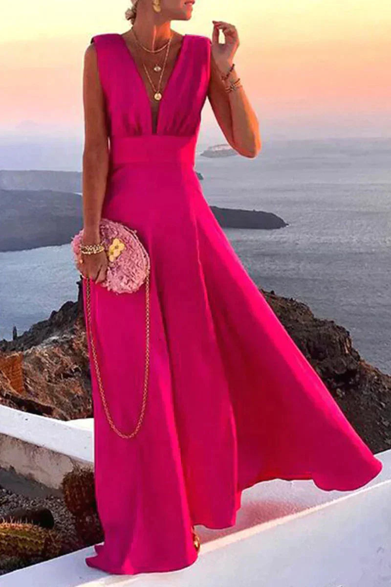 Lillymoda | Brielle - Elegantes Maxikleid mit tiefem V-Ausschnitt