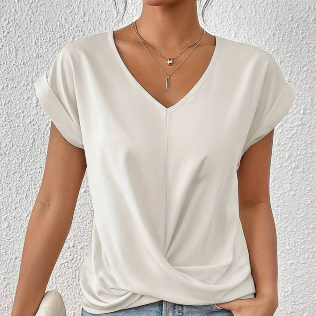 Zayla | Damen Sommer V-Ausschnitt Top | Kurze Ärmel
