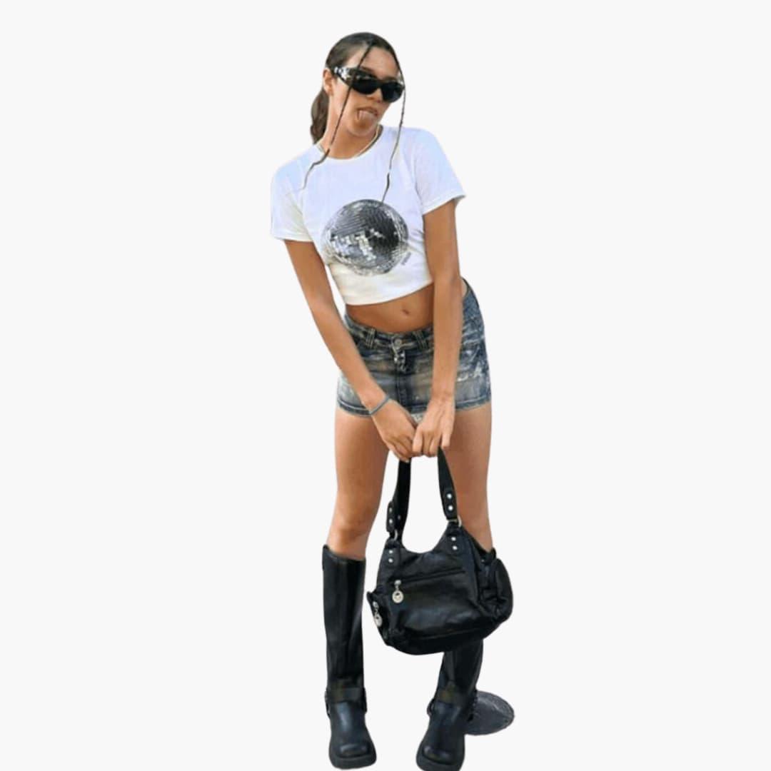 Trendiges Glitzerball-T-Shirt für Damen