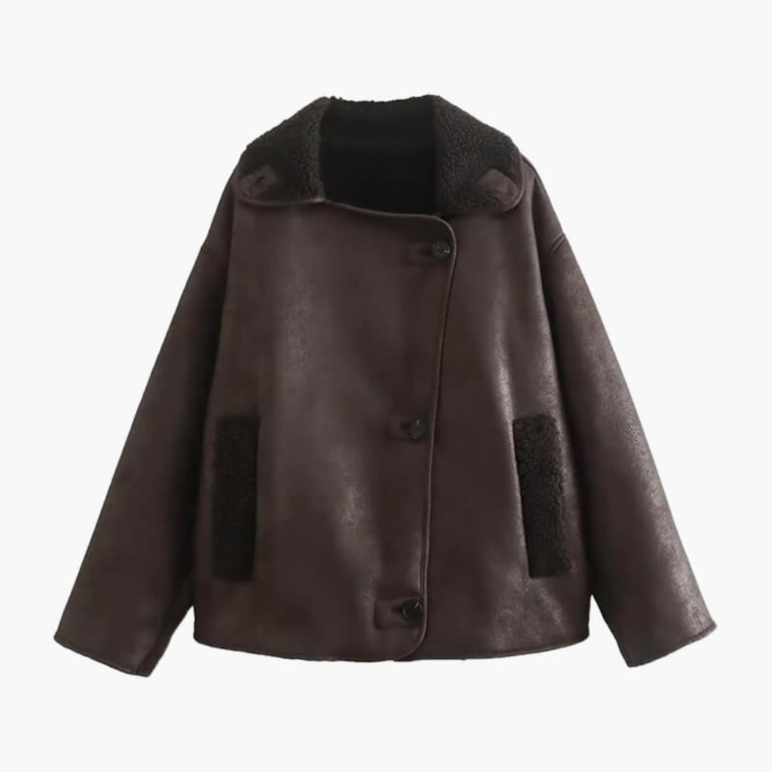 Leonie Jacke | Warme gefütterte Kunstlederjacke mit Fellkragen