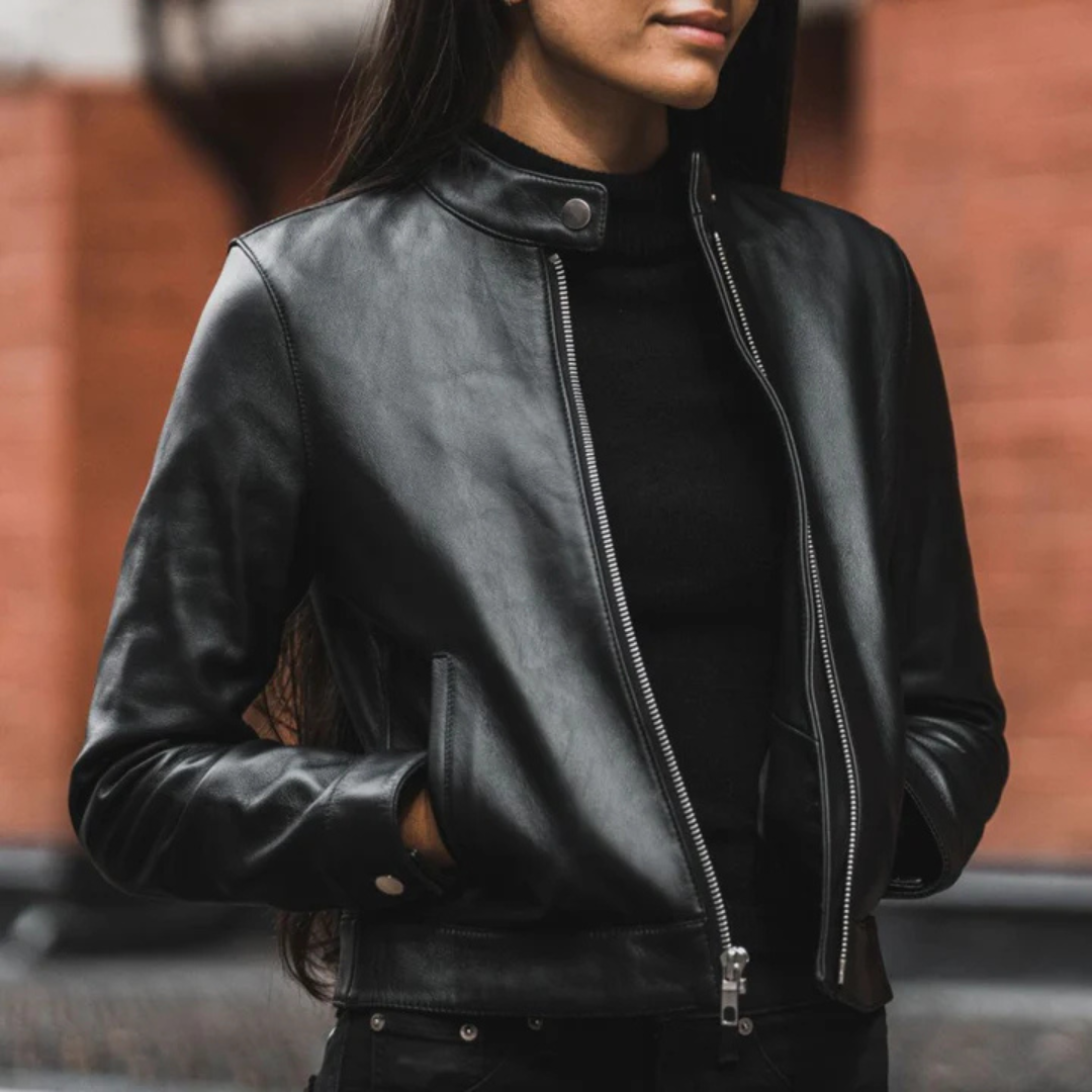 Sarah Jacke | Damen Lederjacke Slim Fit mit Taschen für kalte Tage