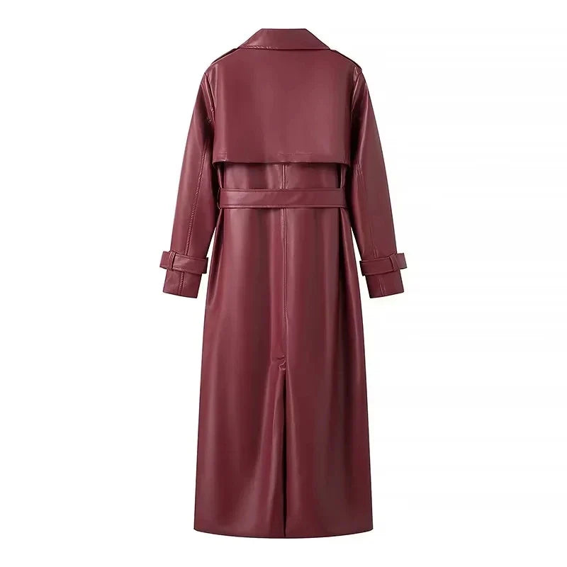 Lillymoda | Andrea - Lange Lederjacke mit Schnürung für Frauen