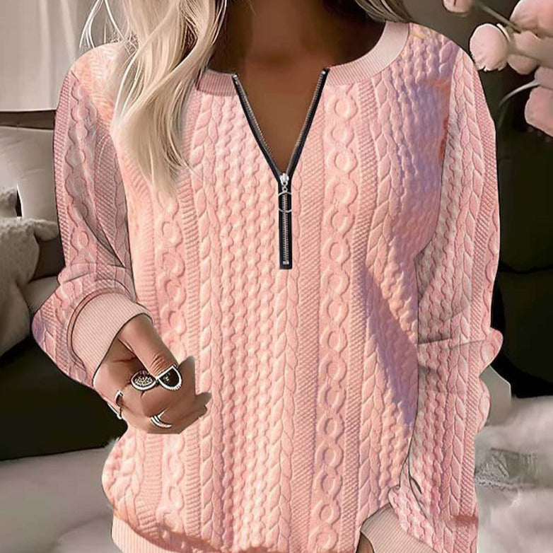 Lillymoda | Adriana - Lässiger Strickpullover mit Halbem Reißverschluss