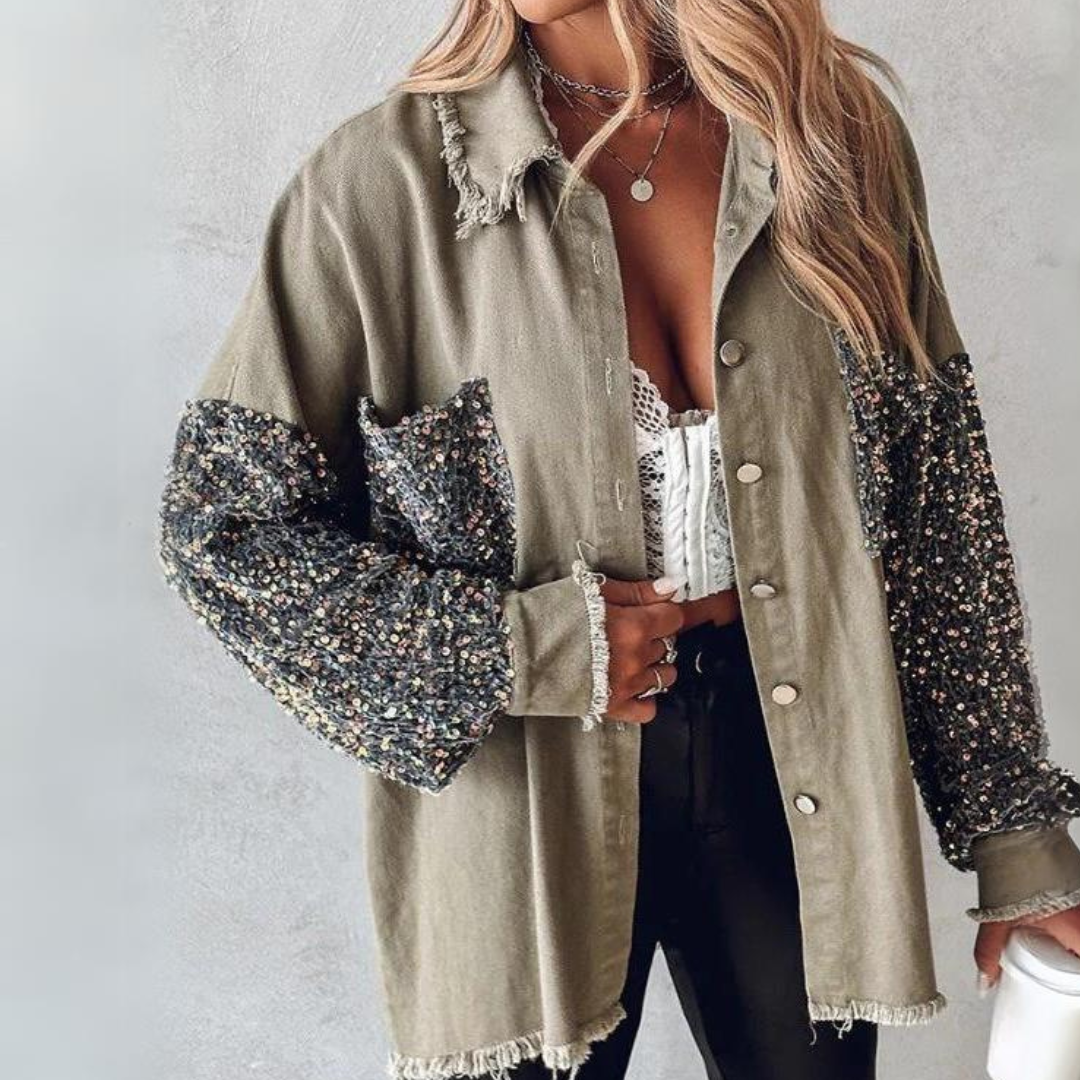 Marie Jacke | Trendige Paillettenjacke im lockeren Schnitt mit Knopfverschluss
