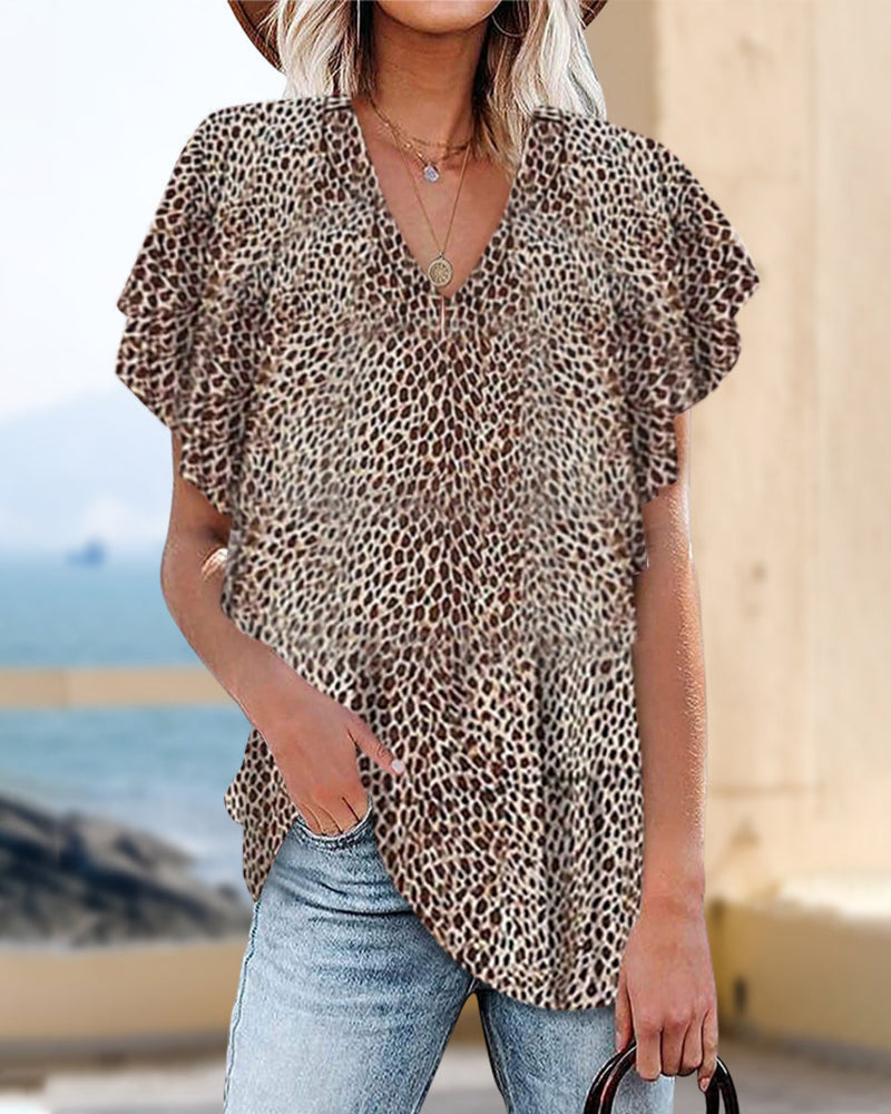 Lillymoda | Emery - stylisches Leoparden-Oberteil mit V-Ausschnitt
