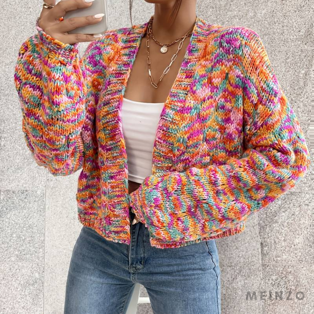 Mila Damen Strickjacke | Bunte klobige Strickjacke mit offener Front