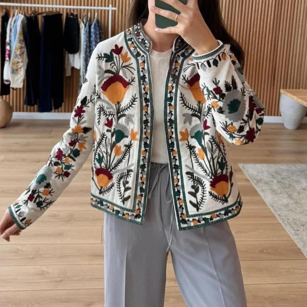 Lena Jacke | Vintage Jacke mit Langem Ärmel und Blumenmuster
