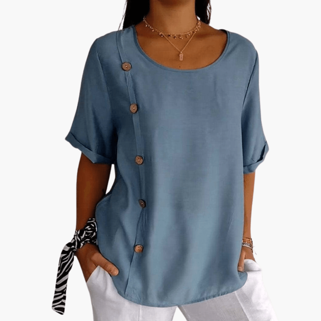 Elegante Leinenbluse mit seitlichen Knöpfen für Damen