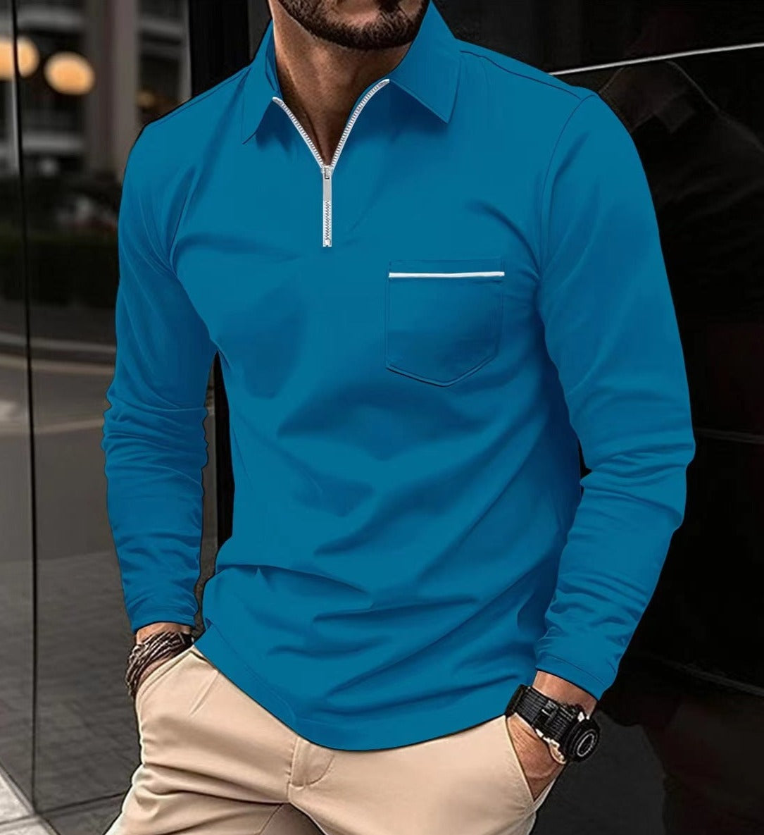 Alfons - Polo im Golfstil mit langen Ärmeln und Reißverschlusskragen