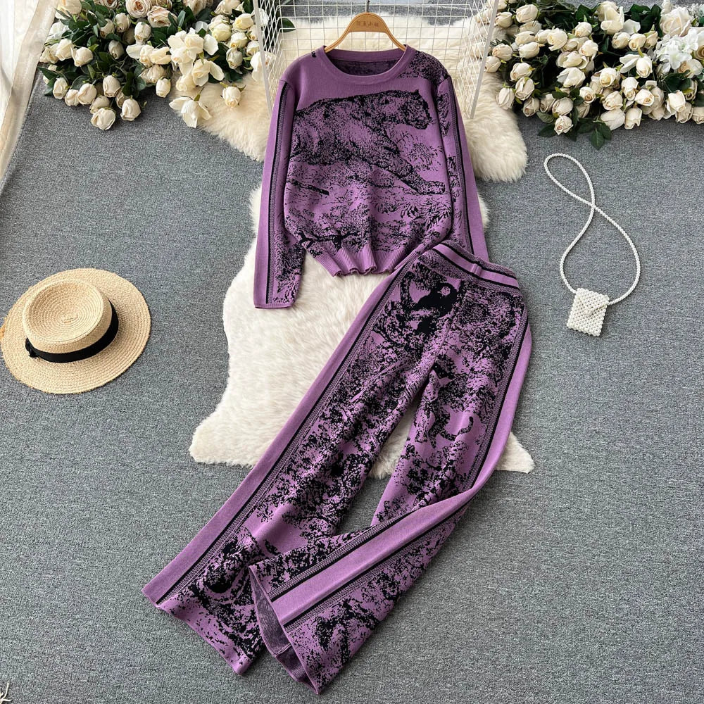 Lillymoda | Emelia - Gestricktes Bedrucktes Set [Pullover+Hose]