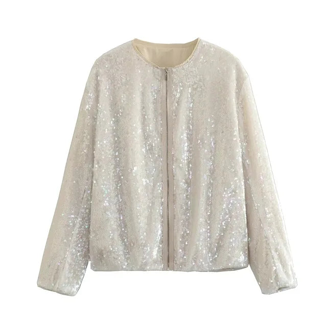 Lillymoda | Florence - Paillettenbesetzte Bomberjacke mit O-Ausschnitt