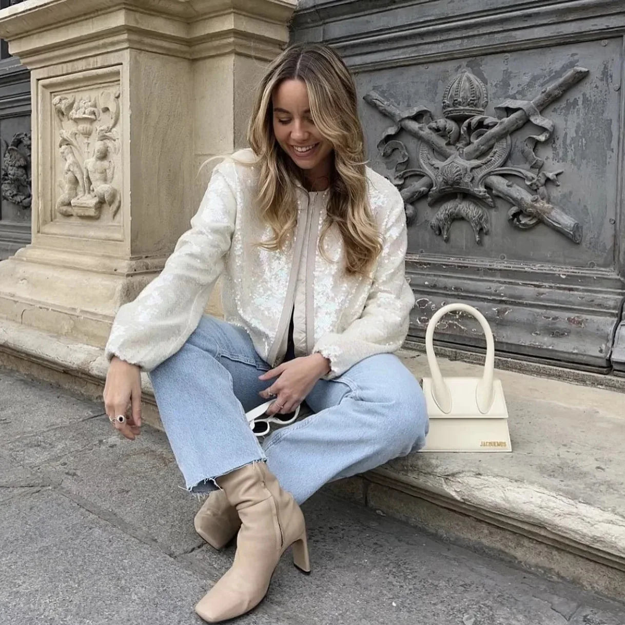 Lillymoda | Florence - Paillettenbesetzte Bomberjacke mit O-Ausschnitt