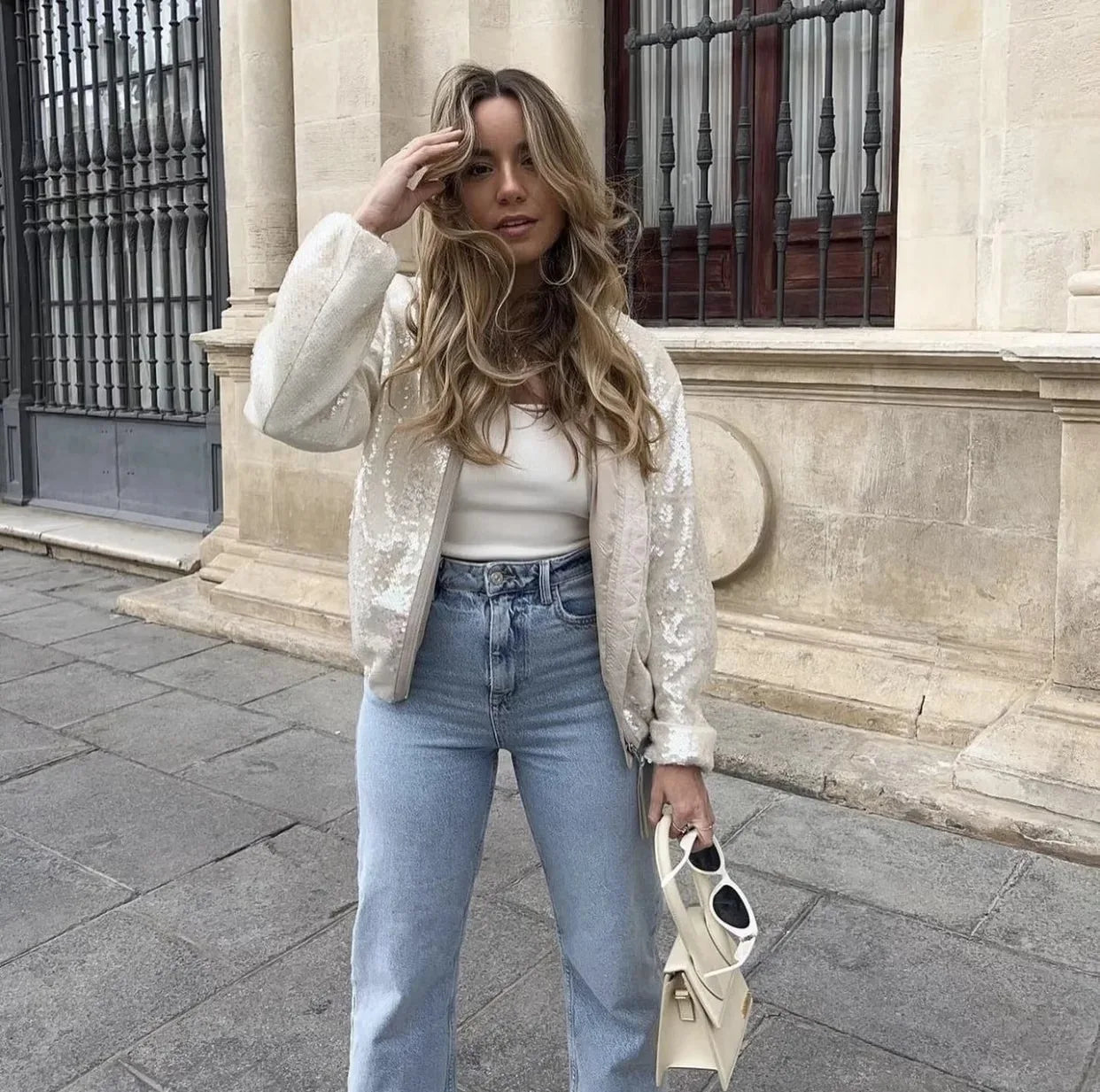 Lillymoda | Florence - Paillettenbesetzte Bomberjacke mit O-Ausschnitt