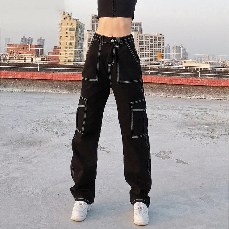 Regina - Vintage Cargo-Hose im mit hohem Bund und Taschen