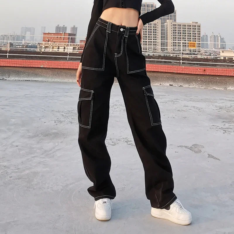 Regina - Vintage Cargo-Hose im mit hohem Bund und Taschen