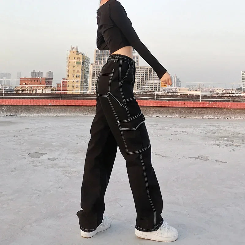 Regina - Vintage Cargo-Hose im mit hohem Bund und Taschen