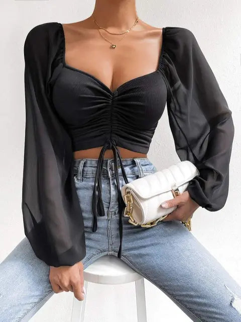 Lillymoda | Athena - Lässiges Puffärmel Top mit Schnürsenkel