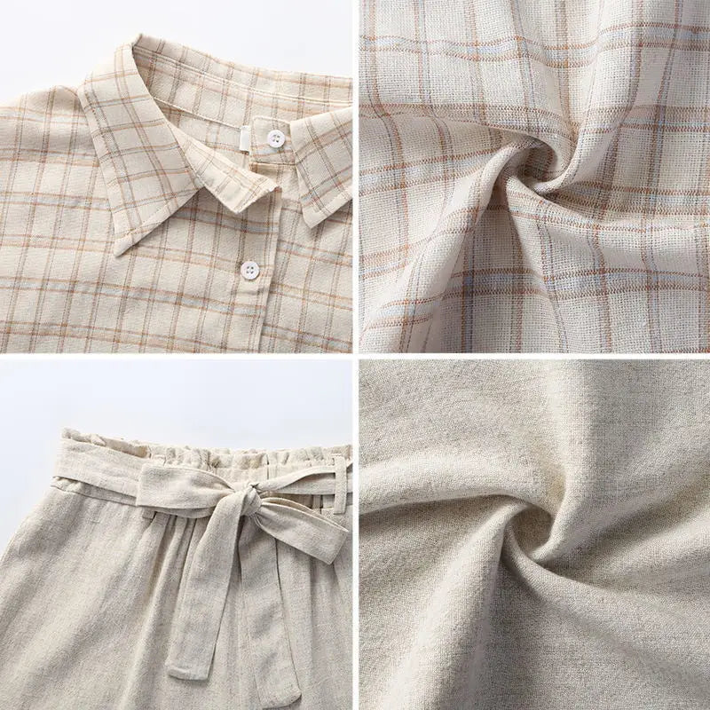 Lillymoda | Elianna - Lässig Kariertes Trendiges Set [Top, Shirt+kurze Hose]