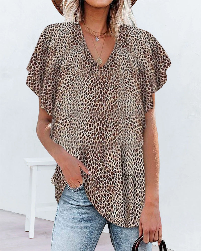 Lillymoda | Emery - stylisches Leoparden-Oberteil mit V-Ausschnitt