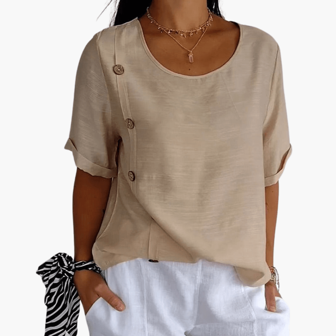 Elegante Leinenbluse mit seitlichen Knöpfen für Damen