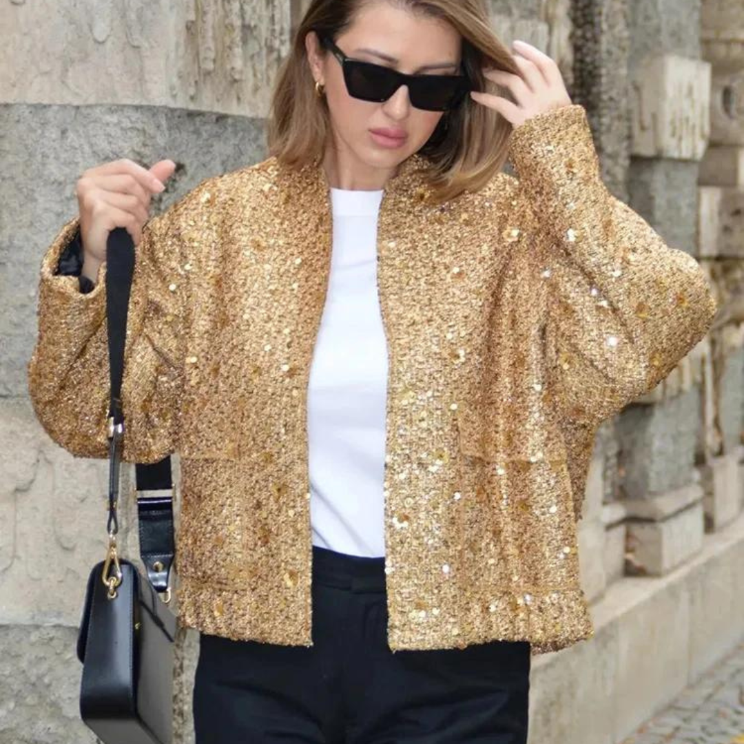 Glitzernde Jacke | Lässige Damenoberbekleidung mit lockerer Passform
