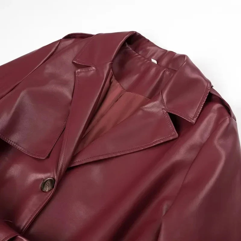 Lillymoda | Andrea - Lange Lederjacke mit Schnürung für Frauen