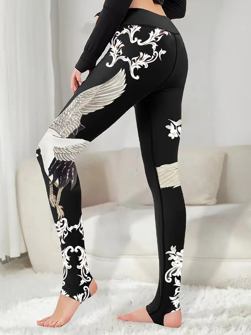 Warme Yoga-Leggings mit Kranich-Design für Stil & Komfort