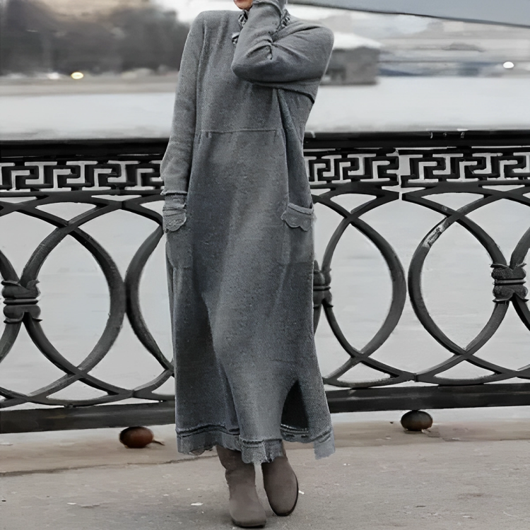 Lillymoda | Adalynn - Langärmeliges Maxikleid mit Fleece Futter für Frauen